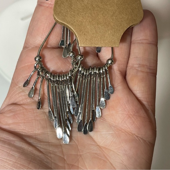 Vintage Silver and Teal Paddle, Fringe, Teardrop Earrings Boho Style Turquoise - Picture 5 of 5